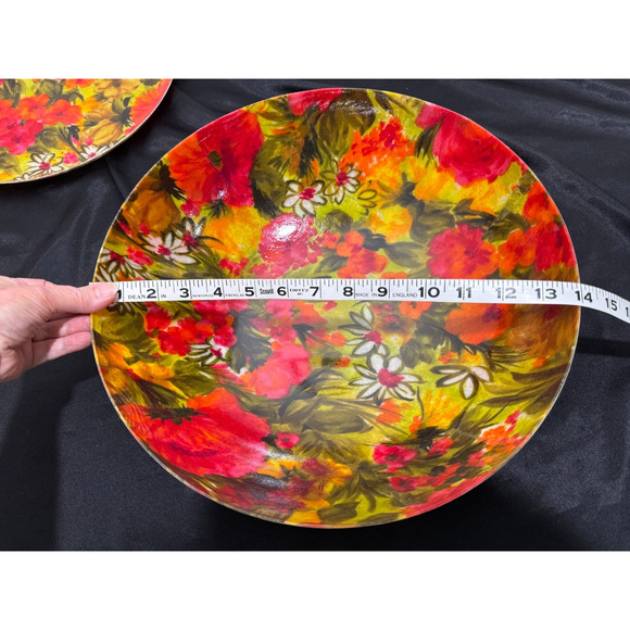 Vtg 70s Pink Floral Fiberglass Serving Snack Sald Bowls Set w Tray Napkins Patio - Picture 3 of 14